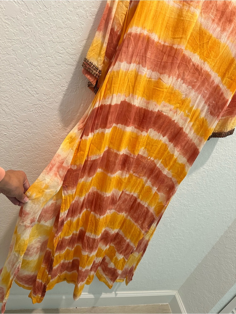Coniglio Palm Beach Hand Dyed Maxi in Yellow & Coral with Beading - Picture 6 of 9